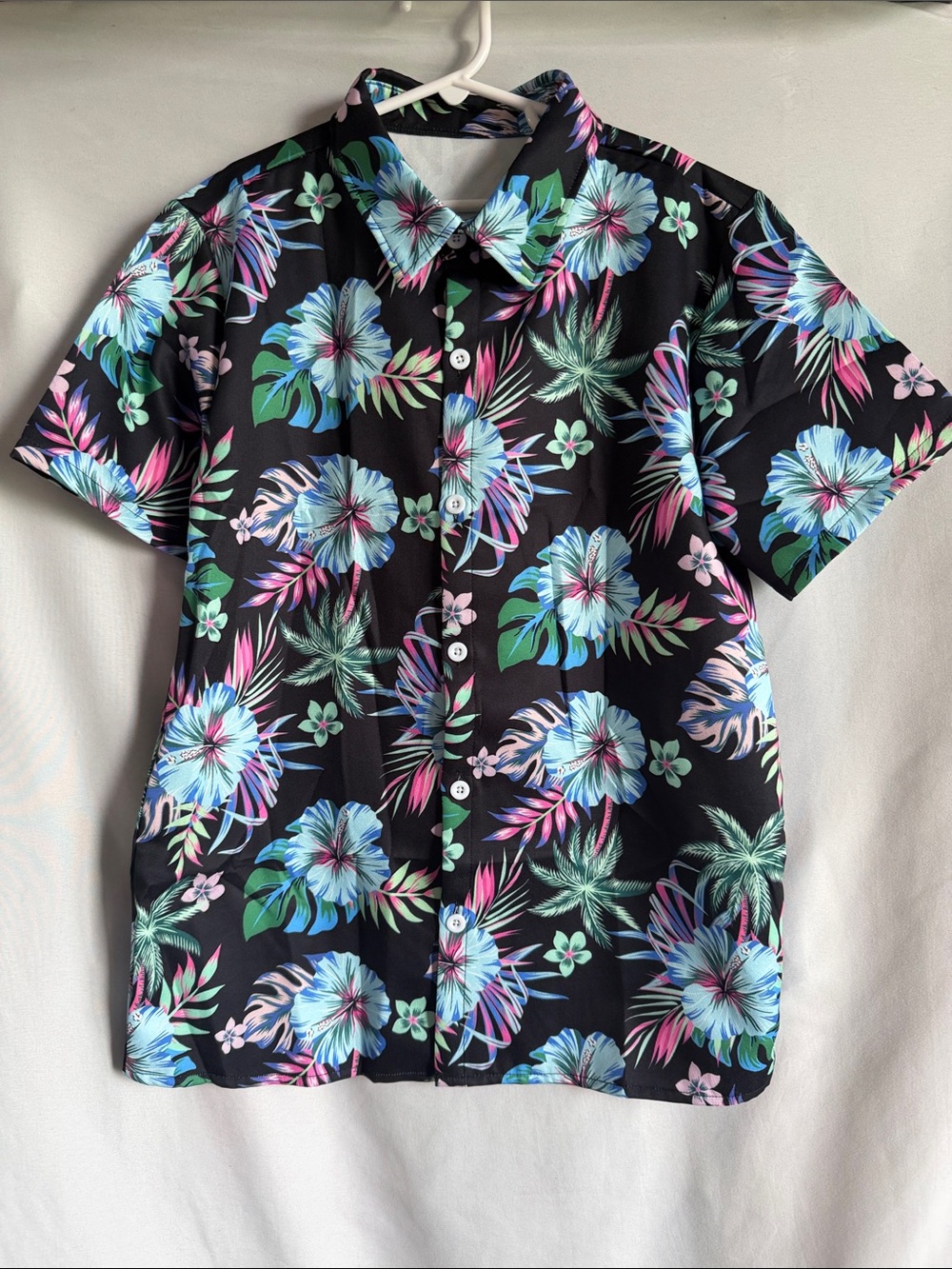 Kids Tropical Floral Button-Down Shirt in Black